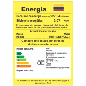 Aire Acondicionado 18000 BTU ON/OFF 230V MABE MMT18CDBWCCC8 - Image 5
