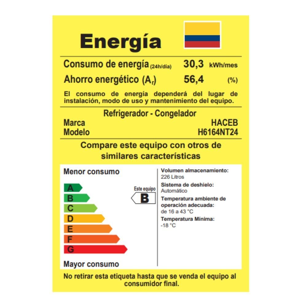 Nevera HACEB No Frost 243 Lt N 243 SE MI PLOMO Negro - Image 7