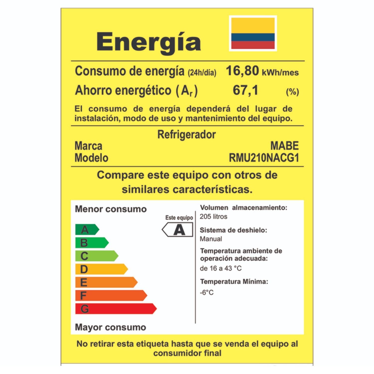 Nevera Mabe Frost 211Lt Dispensador de Agua RMU210NACG1 Gris - Image 8