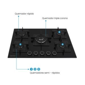 Estufa CHALLENGER 76cm 5 Puestos Gas Natural SAU 6771 Negro - Image 6