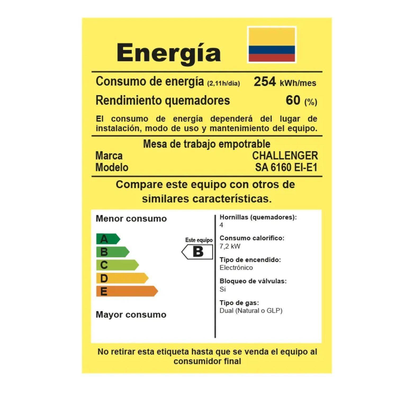 Estufa CHALLENGER 60cm 4 Puestos Gas Natural SA 6160 Acero - Image 8