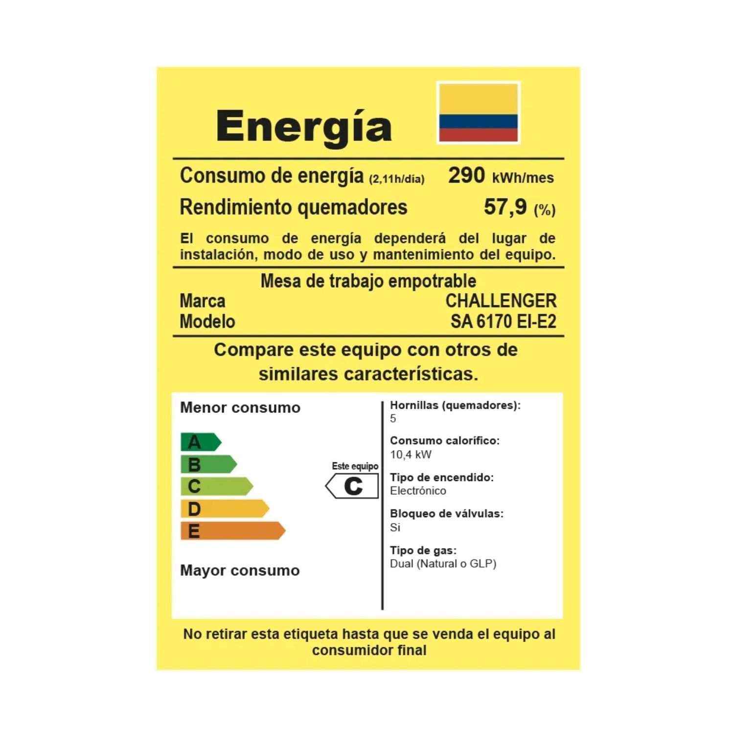 Estufa de Empotrar CHALLENGER 70cm 5 Ptos Gas Natural 6170 - Image 8