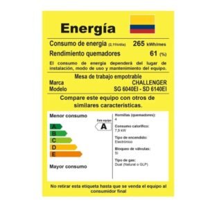 Estufa CHALLENGER 58.5cm 4 Puestos Gas Natural SG 6040 EI - Image 8