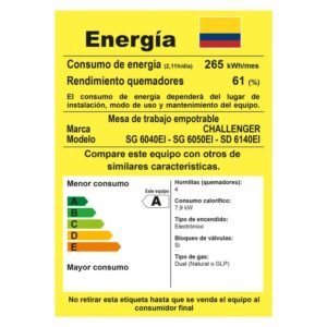Estufa CHALLENGER 58.5 cm 4 Puestos Gas Natural SG 6050 EI - Image 5