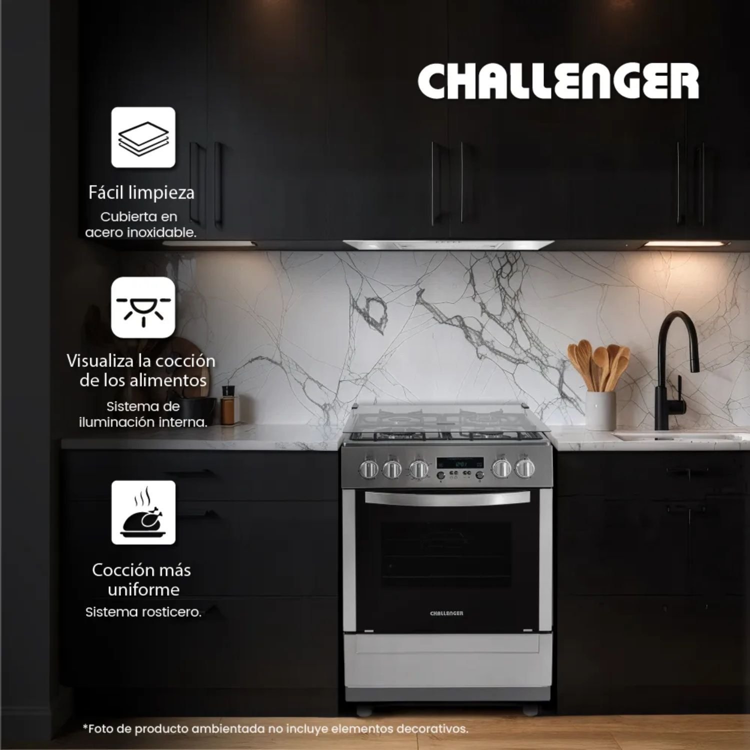 Estufa de Piso CHALLENGER 60cm 4 Puestos GN 9465 Inox - Image 4