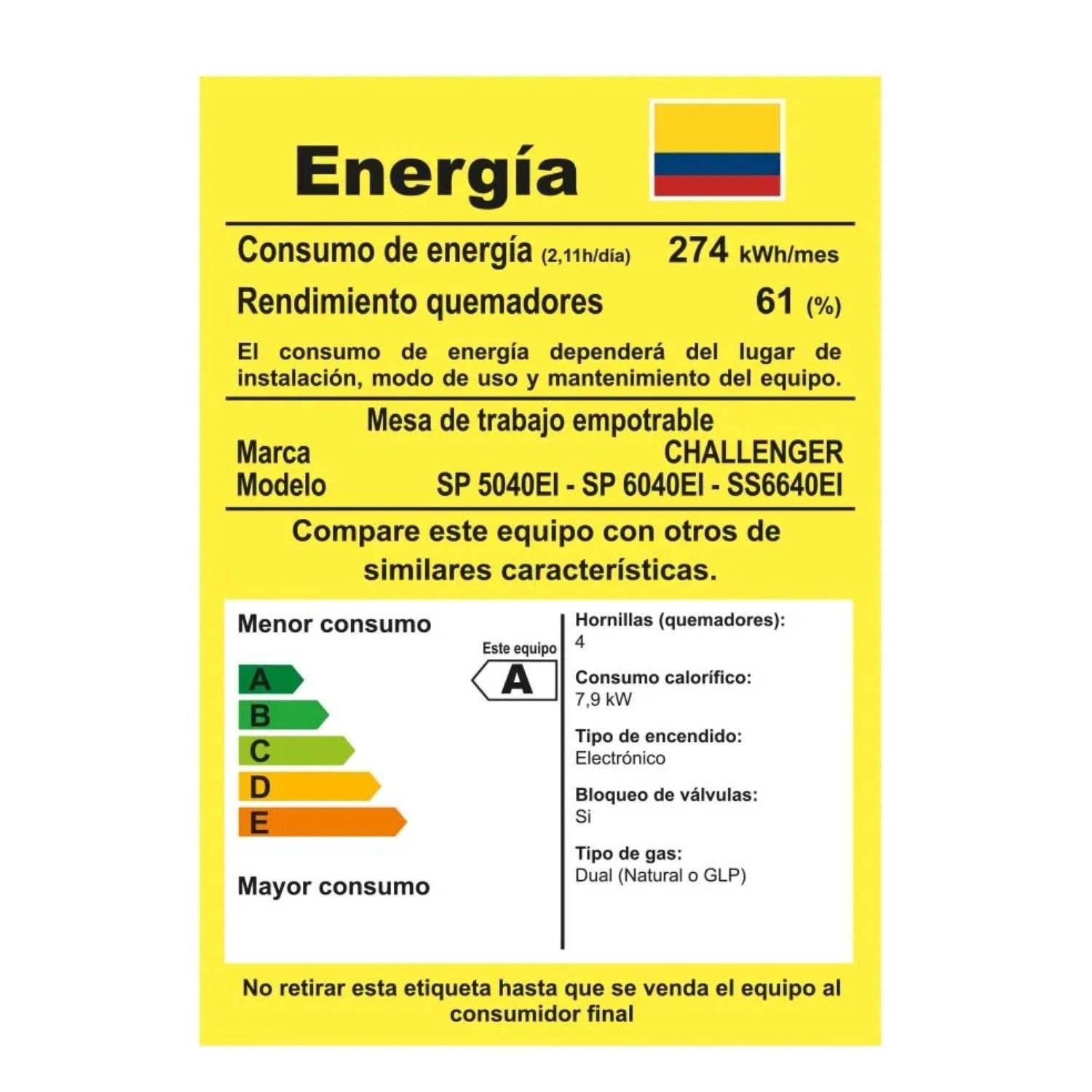 Estufa CHALLENGER 58.5 cm 4 Puestos Gas Natural SP 5040 EI - Image 8