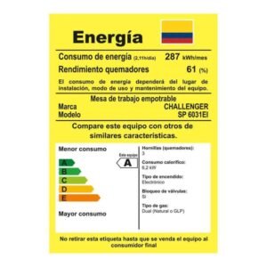 Estufa CHALLENGER 59cm 4 Puestos Gas Natural 220V SP 6039 Gris - Image 6