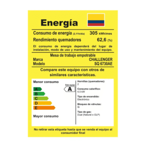 Estufa CHALLENGER 30cm 2 Puestos Gas Natural SQ-6730 AE - Image 7