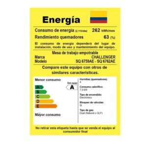 Estufa CHALLENGER 60 cm 4 Puestos Gas Natural SQ 6759 AE - Image 7