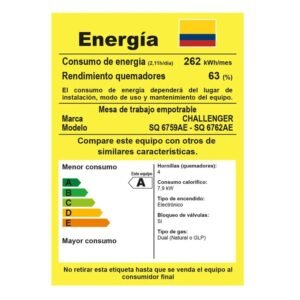 Estufa CHALLENGER 60 cm 4 Puestos Gas Natural SQ 6762 AE - Image 7