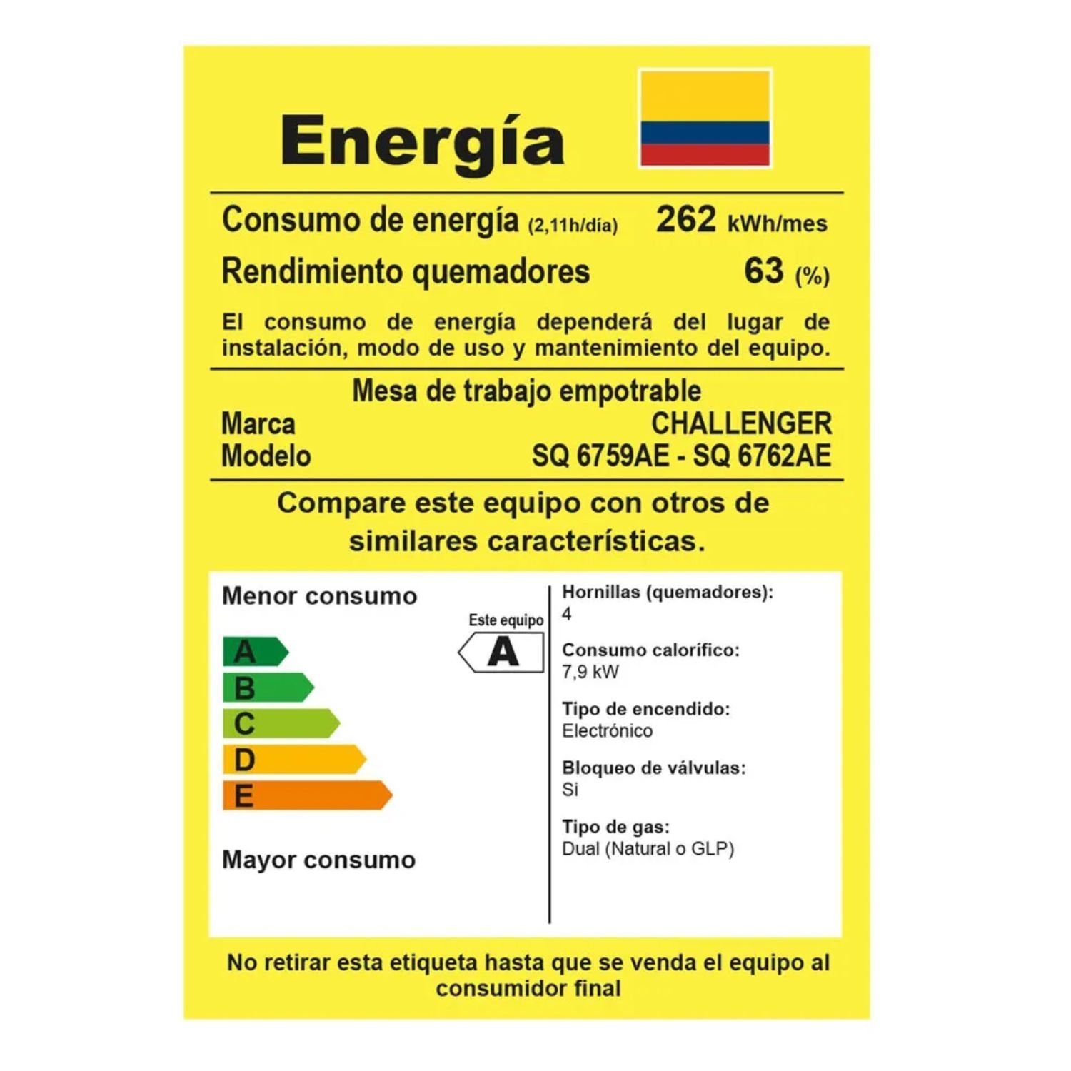 Estufa CHALLENGER 60 cm 4 Puestos Gas Natural SQ 6762 AE - Image 7