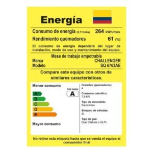 Estufa CHALLENGER 65 cm 4 Puestos Gas Natural SQ 6763 Negro - Image 8