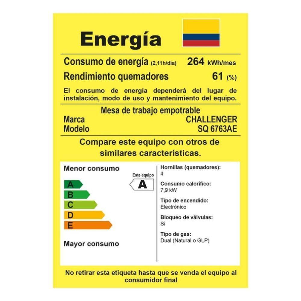 Estufa CHALLENGER 65 cm 4 Puestos Gas Natural SQ 6763 Negro - Image 8
