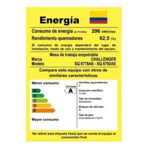 Estufa CHALLENGER 91 cm 5 Puestos Gas Natural SQ 6792 Negro - Image 6