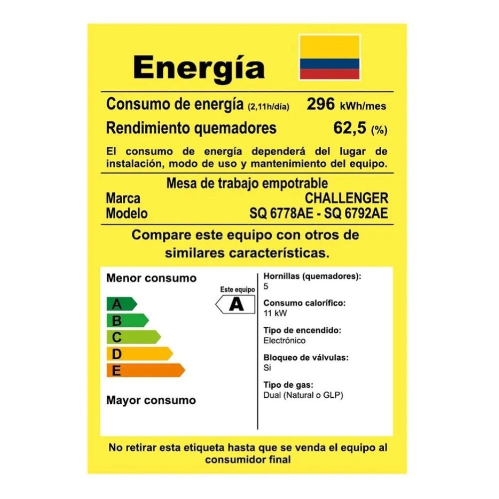 Estufa CHALLENGER 91 cm 5 Puestos Gas Natural SQ 6792 Negro - Image 6