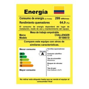 Estufa CHALLENGER 60 cm 4 Puestos Gas Natural SV-6860 Gris - Image 8