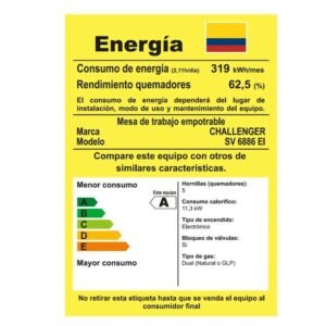 Estufa CHALLENGER 86 cm 5 Puestos Gas Natural SV-6886 Inox - Image 8