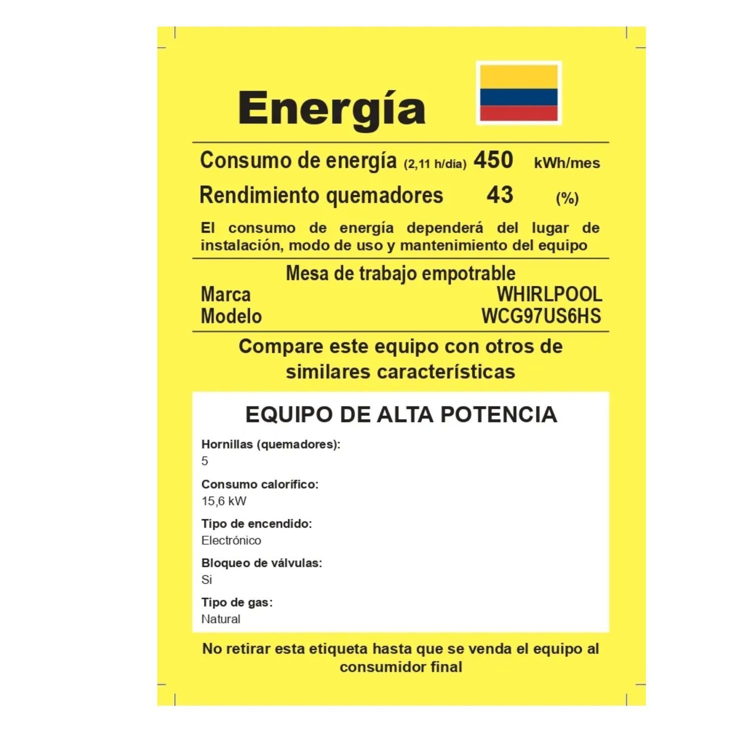 Estufa WHIRLPOOL 91 cm 5 Puestos Gas Natural WCG97US6HS - Image 8