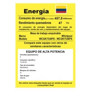 Estufa WHIRLPOOL 76cm 5 Puestos Gas Natural WCGK7530PS Acero - Image 8