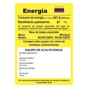 Estufa WHIRLPOOL 91cm 5 Puestos Gas Natural WCGK7536PS - Image 8