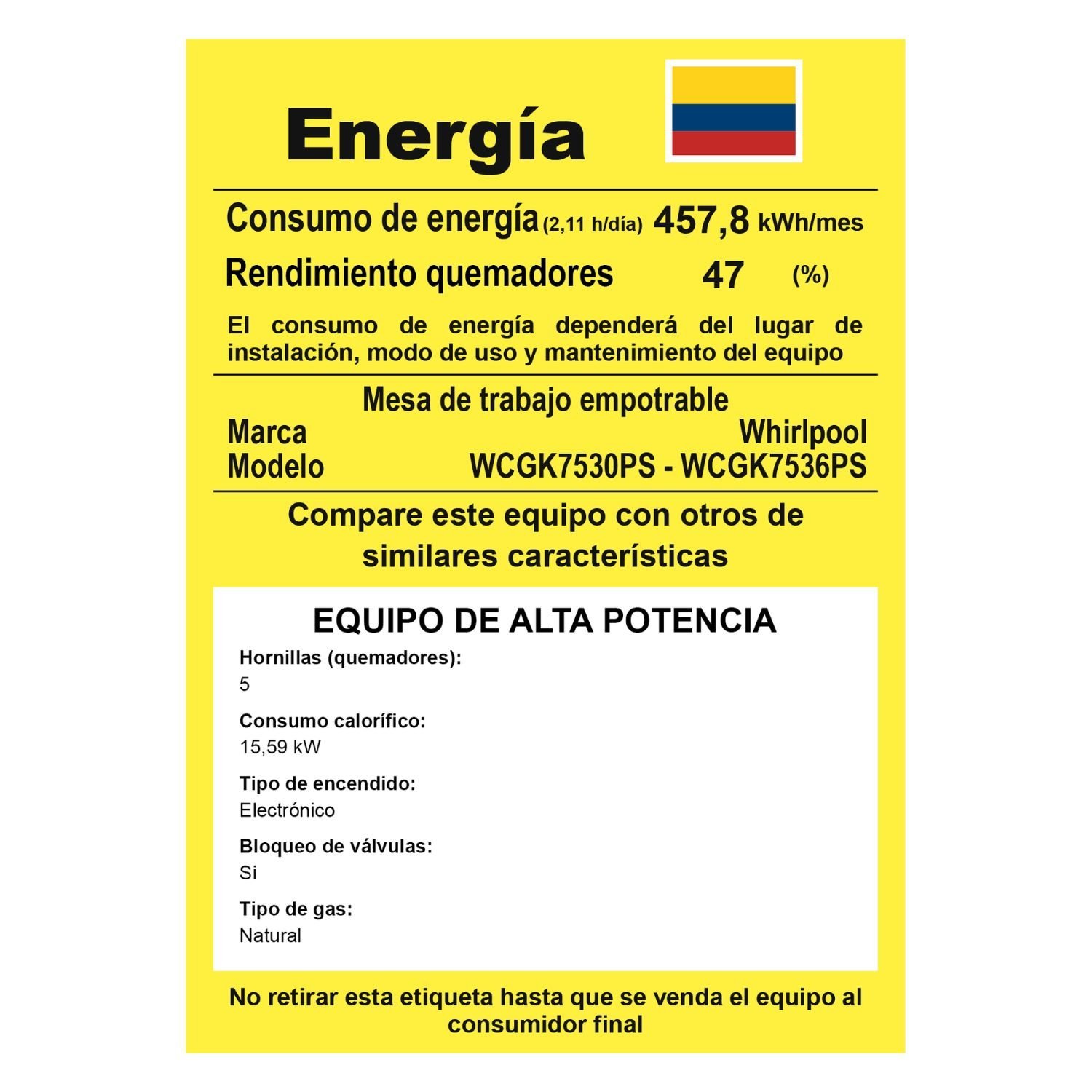 Estufa WHIRLPOOL 91cm 5 Puestos Gas Natural WCGK7536PS - Image 8