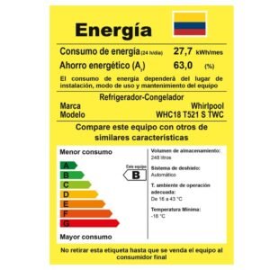 Nevera WHIRLPOOL No Frost 250 Lt Inverter WHC18T521STWC - Image 8