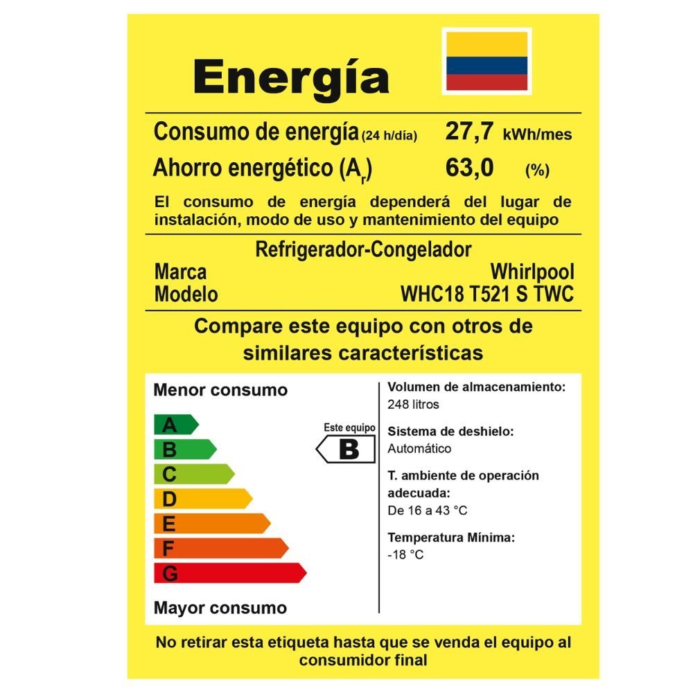 Nevera WHIRLPOOL No Frost 250 Lt Inverter WHC18T521STWC - Image 8