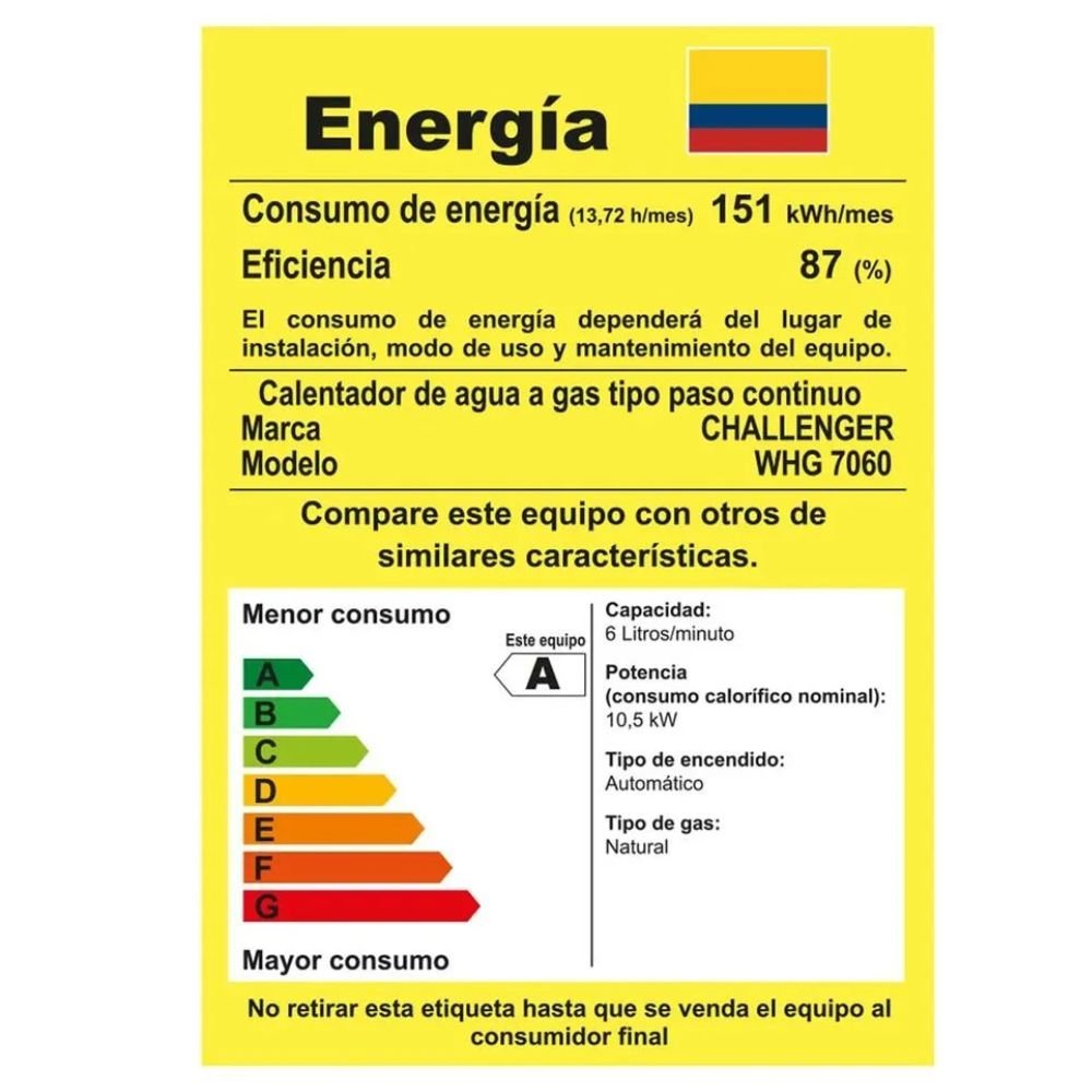 Calentador de Agua GN 6Lt 120V Tiro Natural CHALLENGER 7060 - Image 5