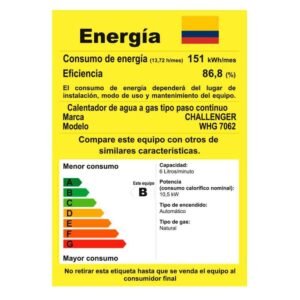 Calentador de Agua GN 6Lt 120V Tiro Forzado CHALLENGER 7062 - Image 5