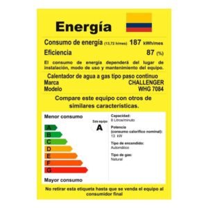 Calentador de Agua GN 8 Lt Tiro Forzado CHALLENGER WHG-7084 - Image 4