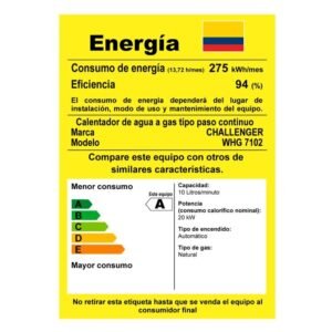 Calentador de Agua GN 10Lt 120V Tiro Natural CHALLENGER 7102 - Image 5
