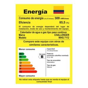 Calentador de Agua GN 12Lt 120V Tiro Natural CHALLENGER 7112 - Image 5