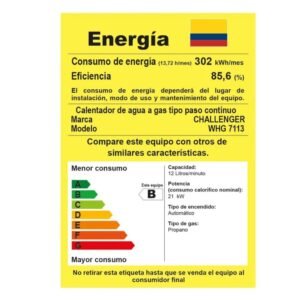 Calentador de Agua GLP 12 Lt Tiro Natural CHALLENGER WHG7113 - Image 4