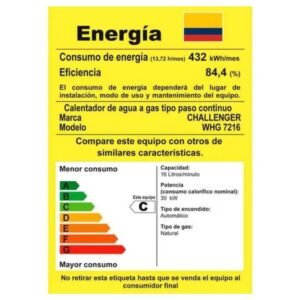 Calentador de Agua GN 16 Lt Tiro Natural CHALLENGER WHG-7216 - Image 4