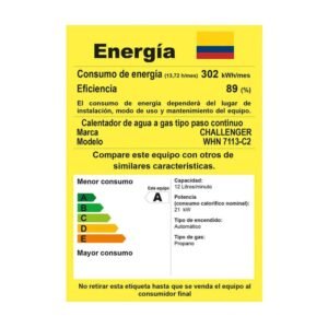 Calentador de Agua GLP 12Lt Tiro Natural CHALLENGER 7113 Blanco - Image 8