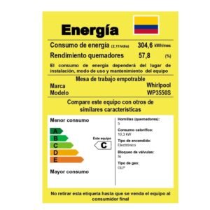 Estufa WHIRLPOOL 86 cm 5 Puestos Gas Propano WP3550S Gris - Image 8