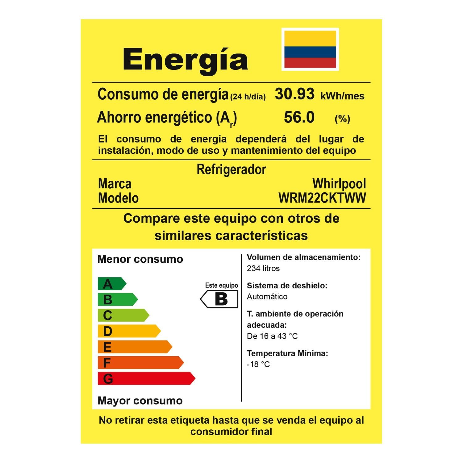 Nevera Whirlpool No Frost 234 Litros WRM22CKTWW Gris - Image 8