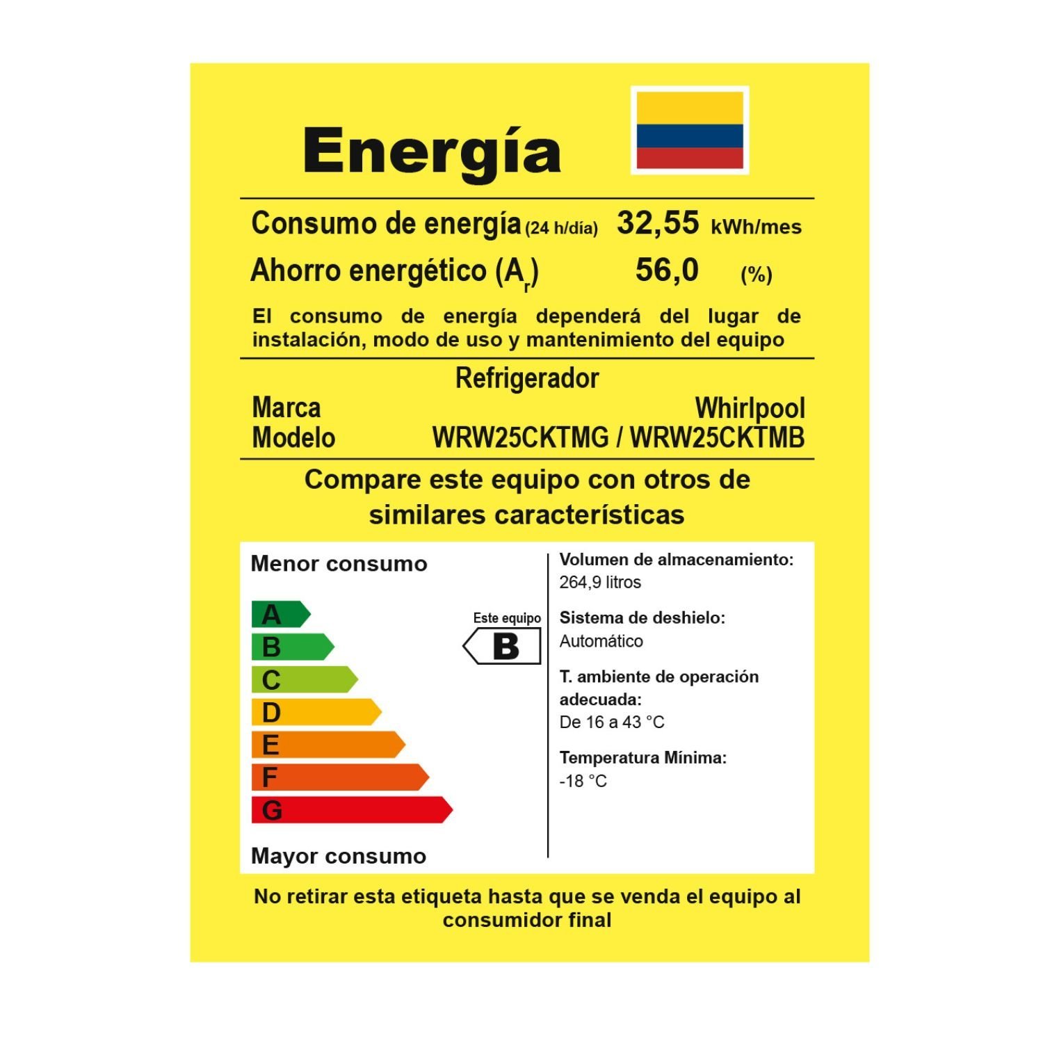 Nevera WHIRLPOOL No Frost 264 Litros WRW25CKTMB Negro - Image 8