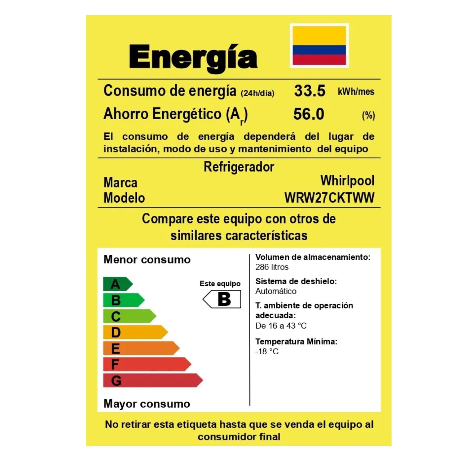 Nevera Whirlpool No Frost 286 Litros WRW27CKTWW Gris - Image 8