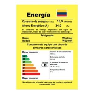 Minibar Whirlpool Frost 48 Litros Una Puerta WS2109R Rojo - Image 8
