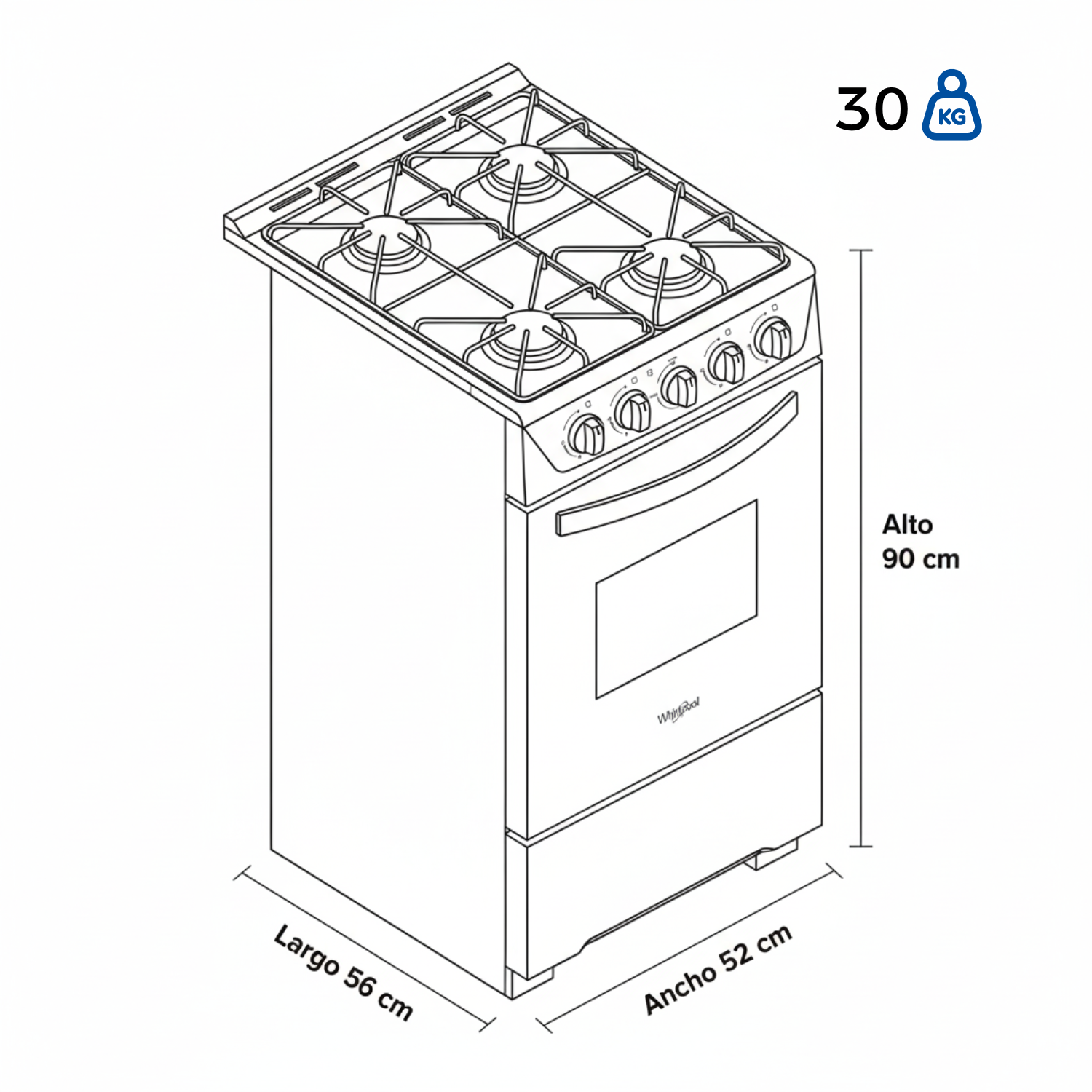 Estufa de Piso WHIRLPOOL 50cm 4 Puestos GN Horno WW0001B - Image 8