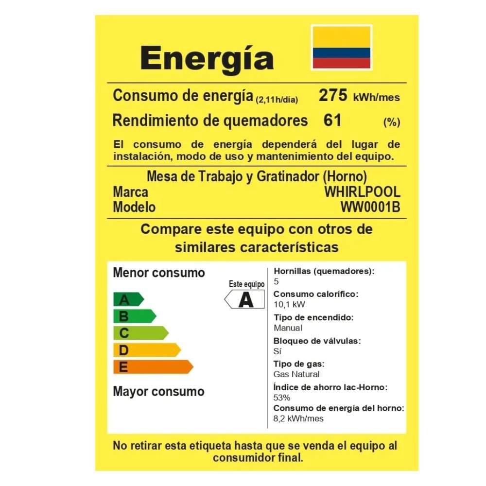 Estufa de Piso WHIRLPOOL 50cm 4 Puestos GN Horno WW0001B - Image 9