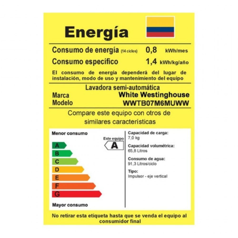 Lavadora Doble Tina WESTINGHOUSE 7kg WWTB07M6MUWW Blanco - Image 6