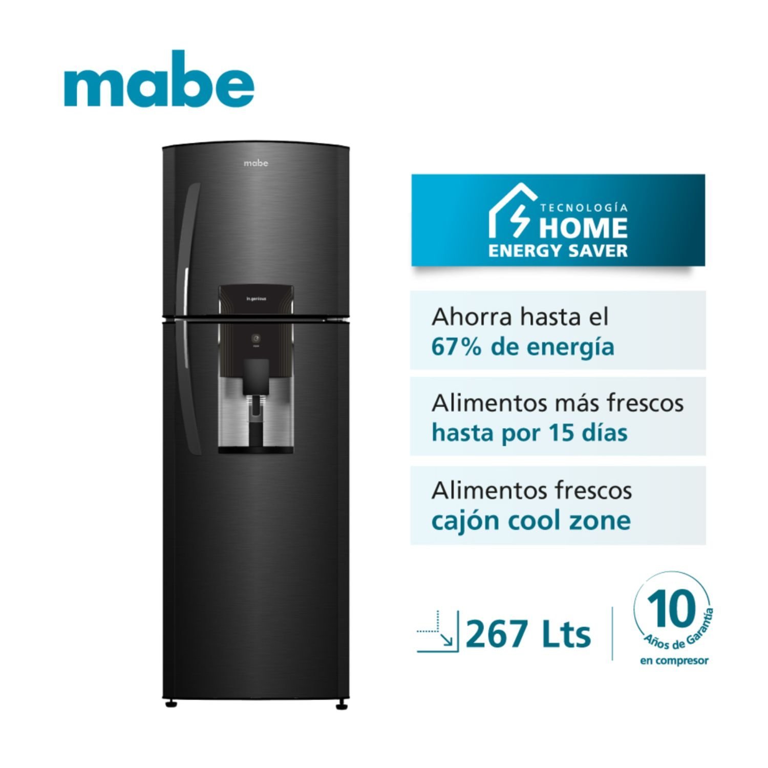 Nevera MABE No Frost 267 Litros RMA267FXCC Negro - Image 2