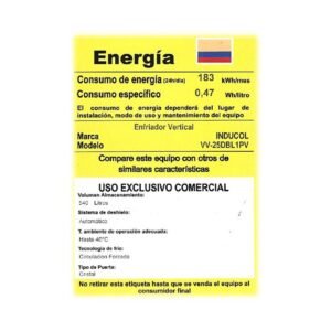 Vitrina INDUCOL 707 Litros Vertical VV-25DBL1PV - Image 4